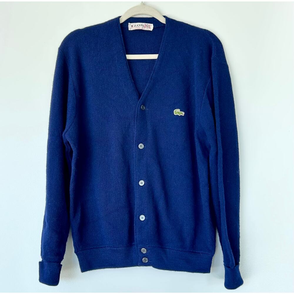 Izod Lacoste Vintage Cardigan Sweater Embroidered Logo Made in USA L